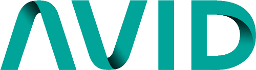 Teal AVID logo with ribbon design