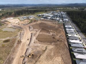 Aerial view of suburban housing construction site